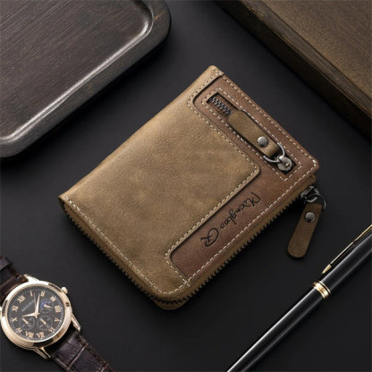 Genuine leather anti-theft zipper coin purse and card holder