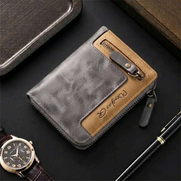 Genuine leather anti-theft zipper coin purse and card holder