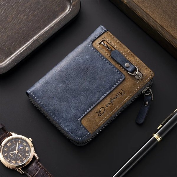 Genuine leather anti-theft zipper coin purse and card holder