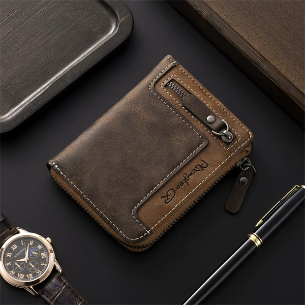 Genuine leather anti-theft zipper coin purse and card holder