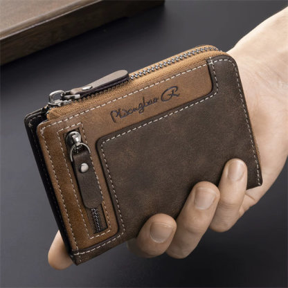 Genuine leather anti-theft zipper coin purse and card holder