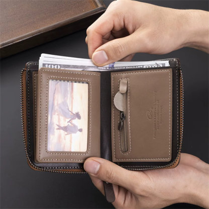 Genuine leather anti-theft zipper coin purse and card holder