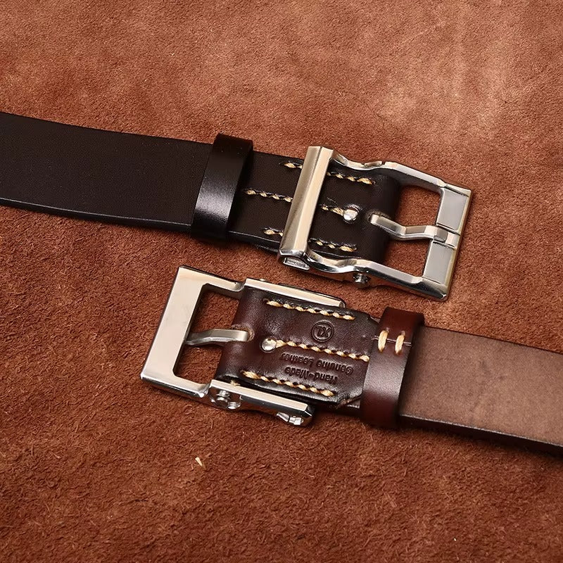 Handcrafted Full Grain Leather Belt: Vintage Style 1.5" Wide Thickened, Men's Belt