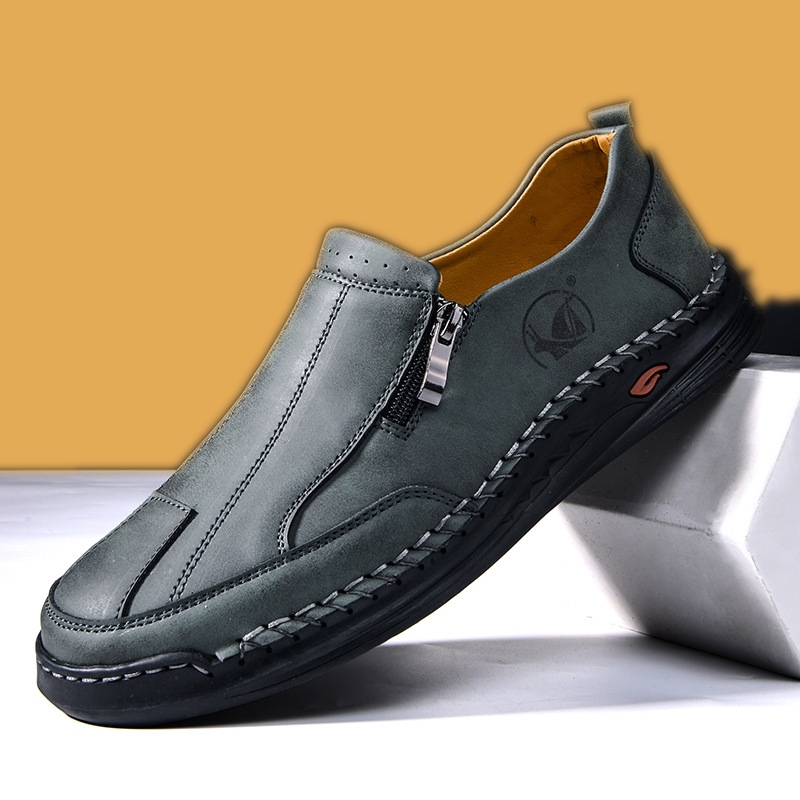 Men's genuine leather handmade non-slip breathable casual loafers