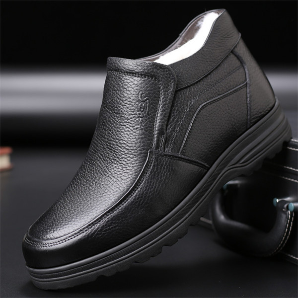 Men's leather waterproof fleece lined soft sole shoes-MENSZONES
