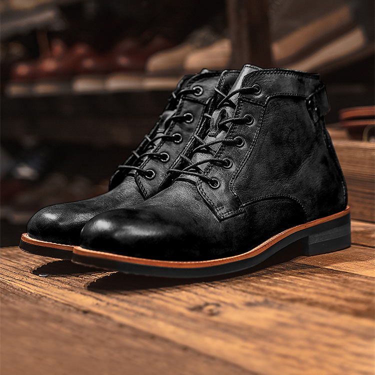 Mens Genuine Leather Waterproof Non-slip Arch Support Hiking Casual Chukka Boots-MENSZONES
