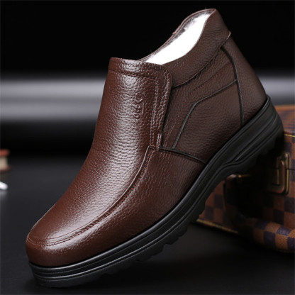 Men's leather waterproof fleece lined soft sole shoes-MENSZONES