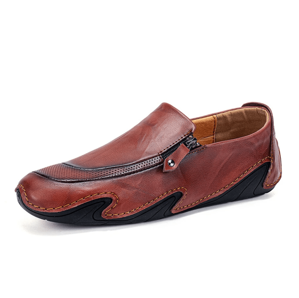 Mens Non Slip Comfy Soft Sole Casual Zipper Leather Loafers-MENSZONES