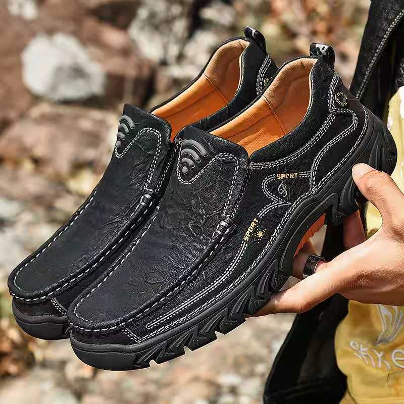 Mens Waterproof Non Slip Casual Genuine Leather Loafers-MENSZONES
