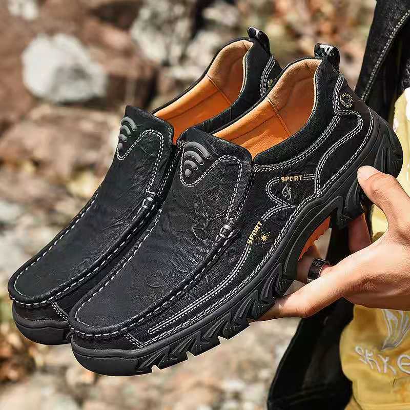 Mens Waterproof Non Slip Casual Genuine Leather Loafers-MENSZONES