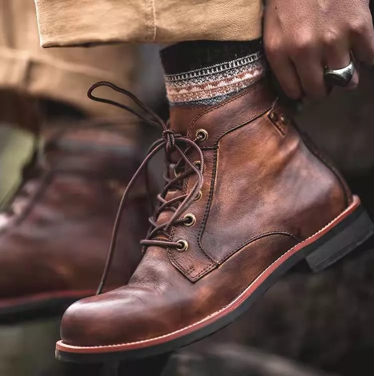 Mens Genuine Leather Waterproof Non-slip Arch Support Hiking Casual Chukka Boots-MENSZONES