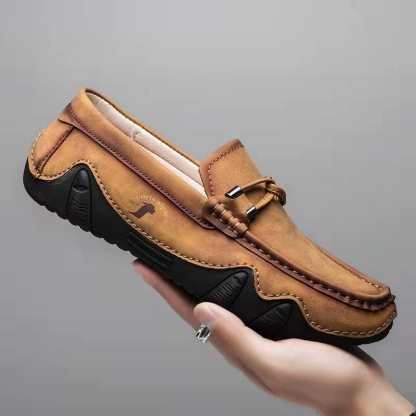 Mens Genuine Leather Breathable Soft Sole Casual Slip On Loafers-MENSZONES