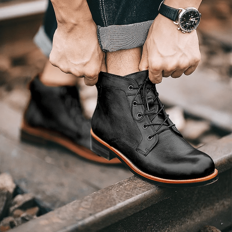 Mens Genuine Leather Waterproof Non-slip Arch Support Hiking Casual Chukka Boots-MENSZONES