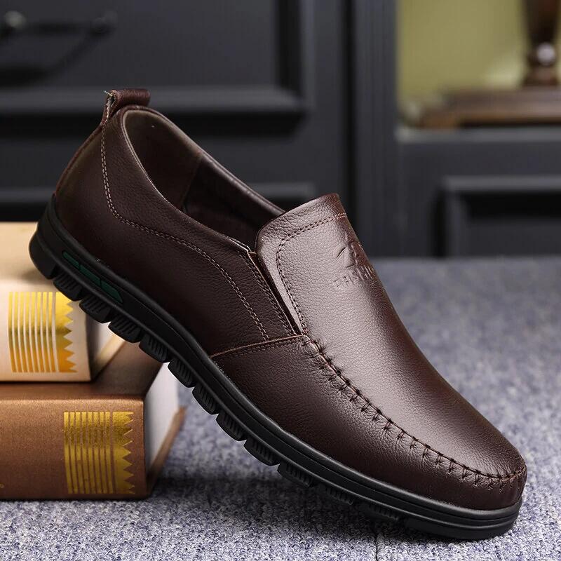 Mens Genuine Leather Soft Inslole Non Slip Casual Business Shoes-MENSZONES