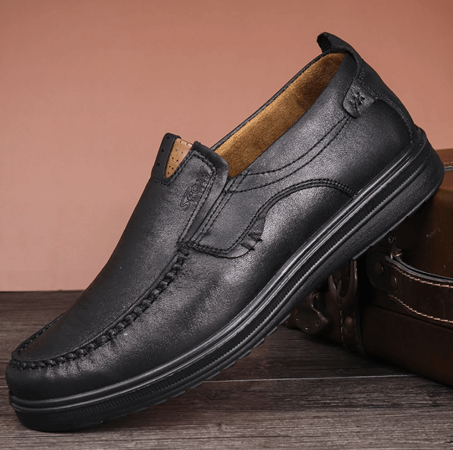 Mens Soft Insole Casual Comfortable Leather Slip On Loafers-MENSZONES