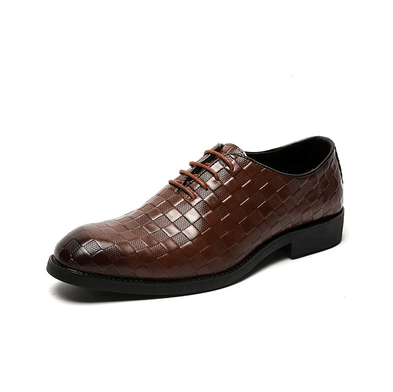Men Casual Business Cap Toe Lace-up Leather Dress Oxfords-MENSZONES