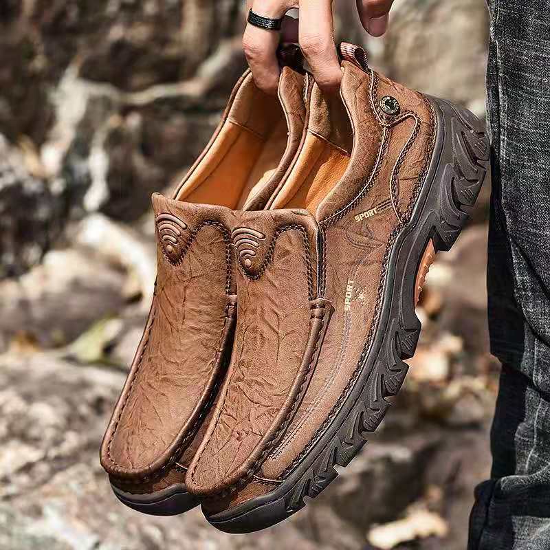 Mens Waterproof Non Slip Casual Genuine Leather Loafers-MENSZONES