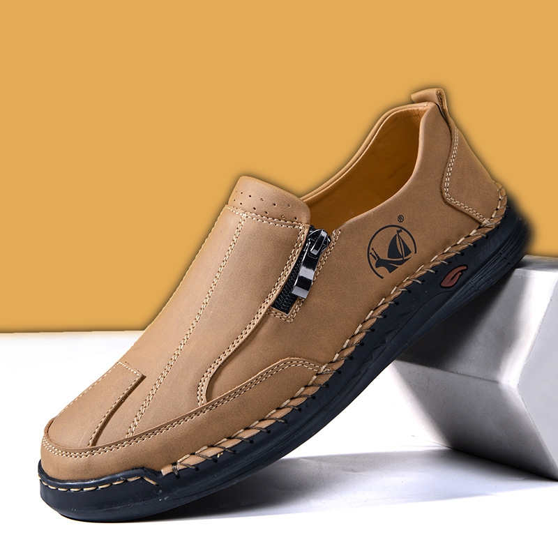 Men's genuine leather handmade non-slip breathable casual loafers
