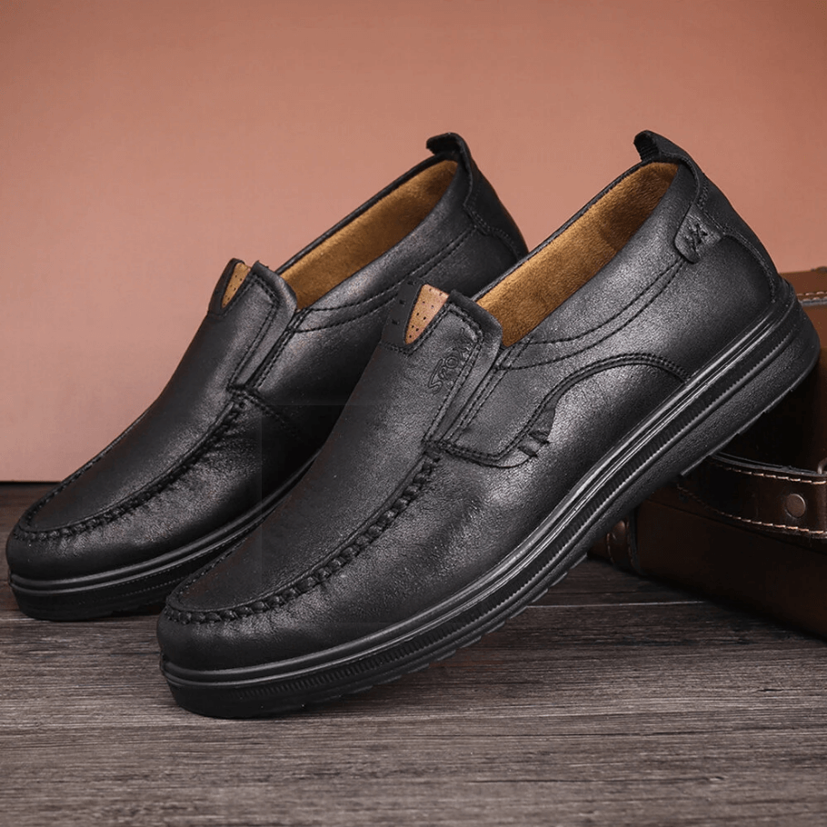 Mens Soft Insole Casual Comfortable Leather Slip On Loafers-MENSZONES