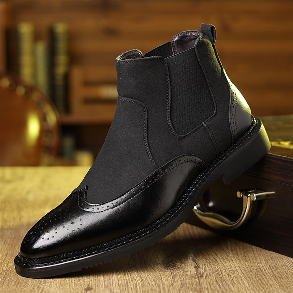 Premium Handcrafted Men's Brogue Chelsea Boots, Mixed Media Suede & Leather Formal Ankle Boots