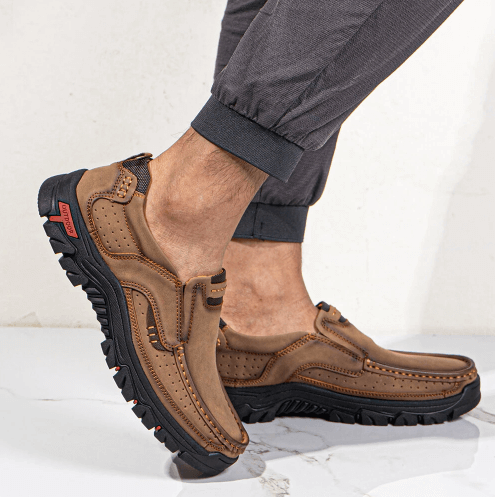 Men's Casual Non-Slip Comfy Breathable Leather Slip On Lofers-MENSZONES