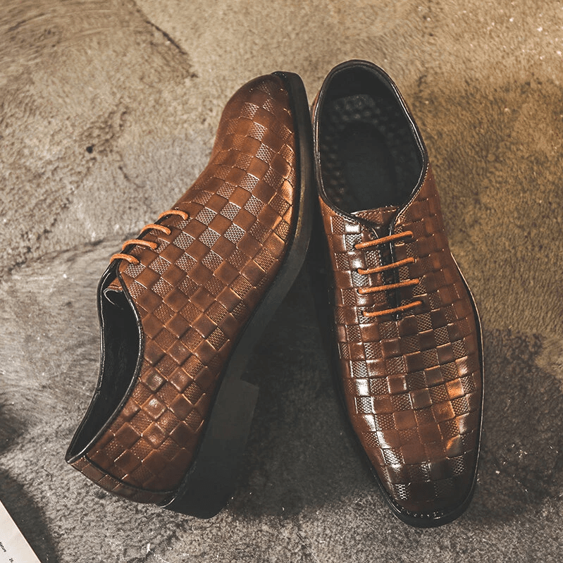 Men Casual Business Cap Toe Lace-up Leather Dress Oxfords-MENSZONES