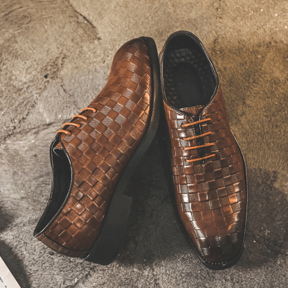 Men Casual Business Cap Toe Lace-up Leather Dress Oxfords-MENSZONES