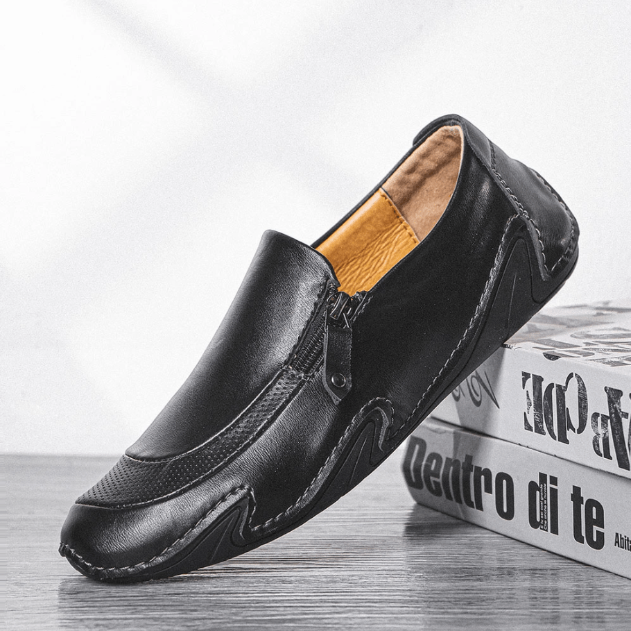 Mens Non Slip Comfy Soft Sole Casual Zipper Leather Loafers-MENSZONES