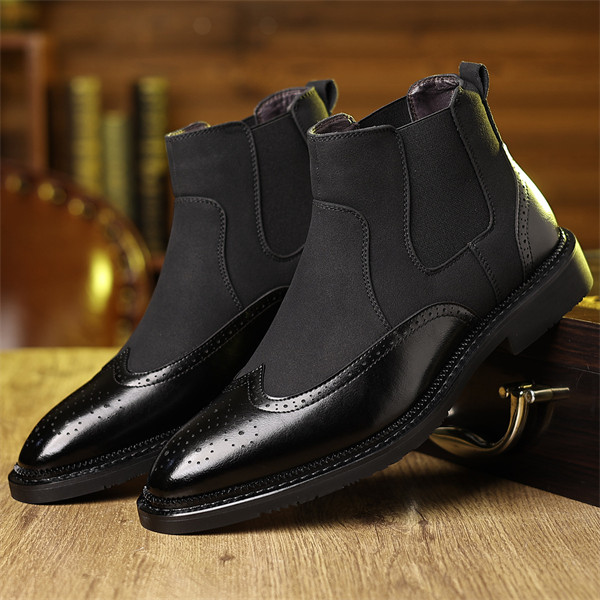 Premium Handcrafted Men's Brogue Chelsea Boots, Mixed Media Suede & Leather Formal Ankle Boots