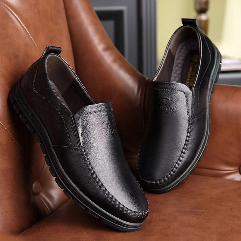 Mens Genuine Leather Soft Inslole Non Slip Casual Business Shoes-MENSZONES