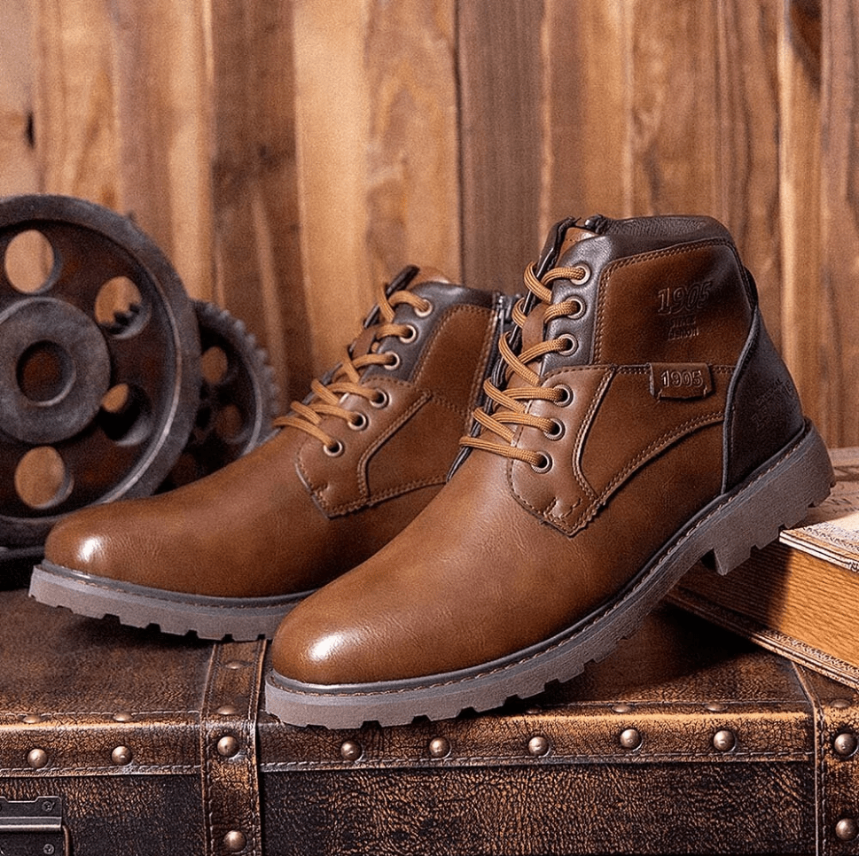 Men Retro British Style Waterproof Non-Slip Casual Side-zip Martin Boots-MENSZONES