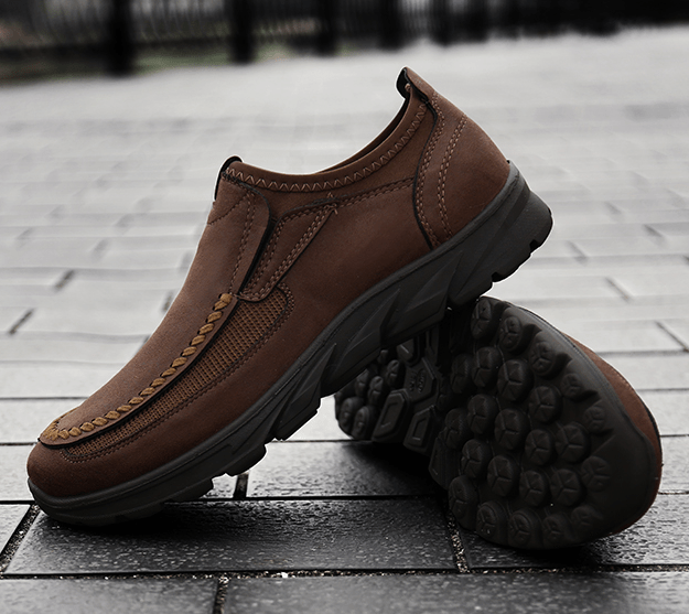 Mens Waterproof Soft Sole Sneakers Slip On Leather Loafers-MENSZONES