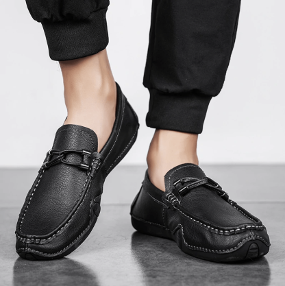 Mens Genuine Leather Breathable Soft Sole Casual Slip On Loafers-MENSZONES