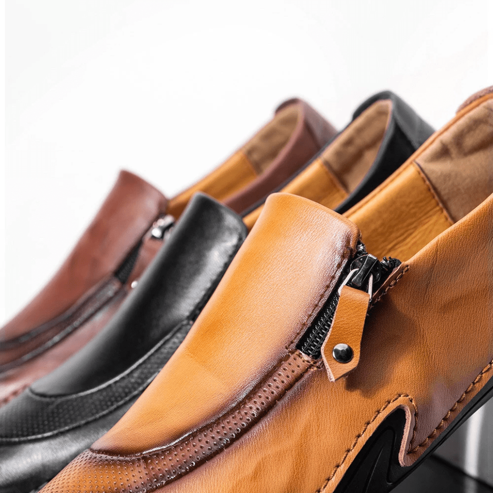 Mens Non Slip Comfy Soft Sole Casual Zipper Leather Loafers-MENSZONES