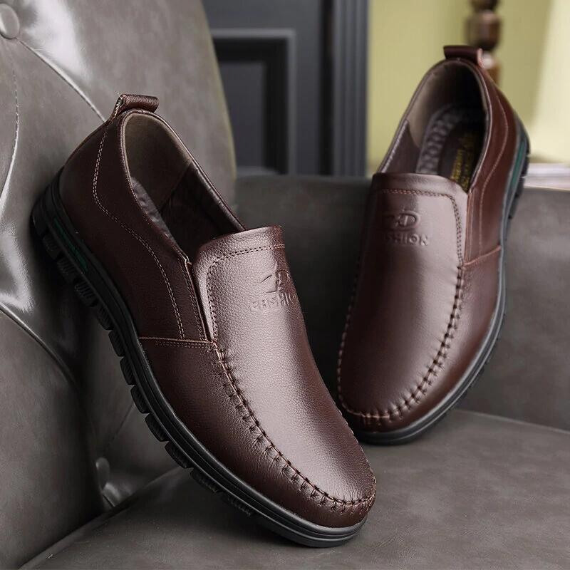 Mens Genuine Leather Soft Inslole Non Slip Casual Business Shoes-MENSZONES