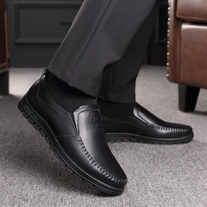 Mens Genuine Leather Soft Inslole Non Slip Casual Business Shoes-MENSZONES