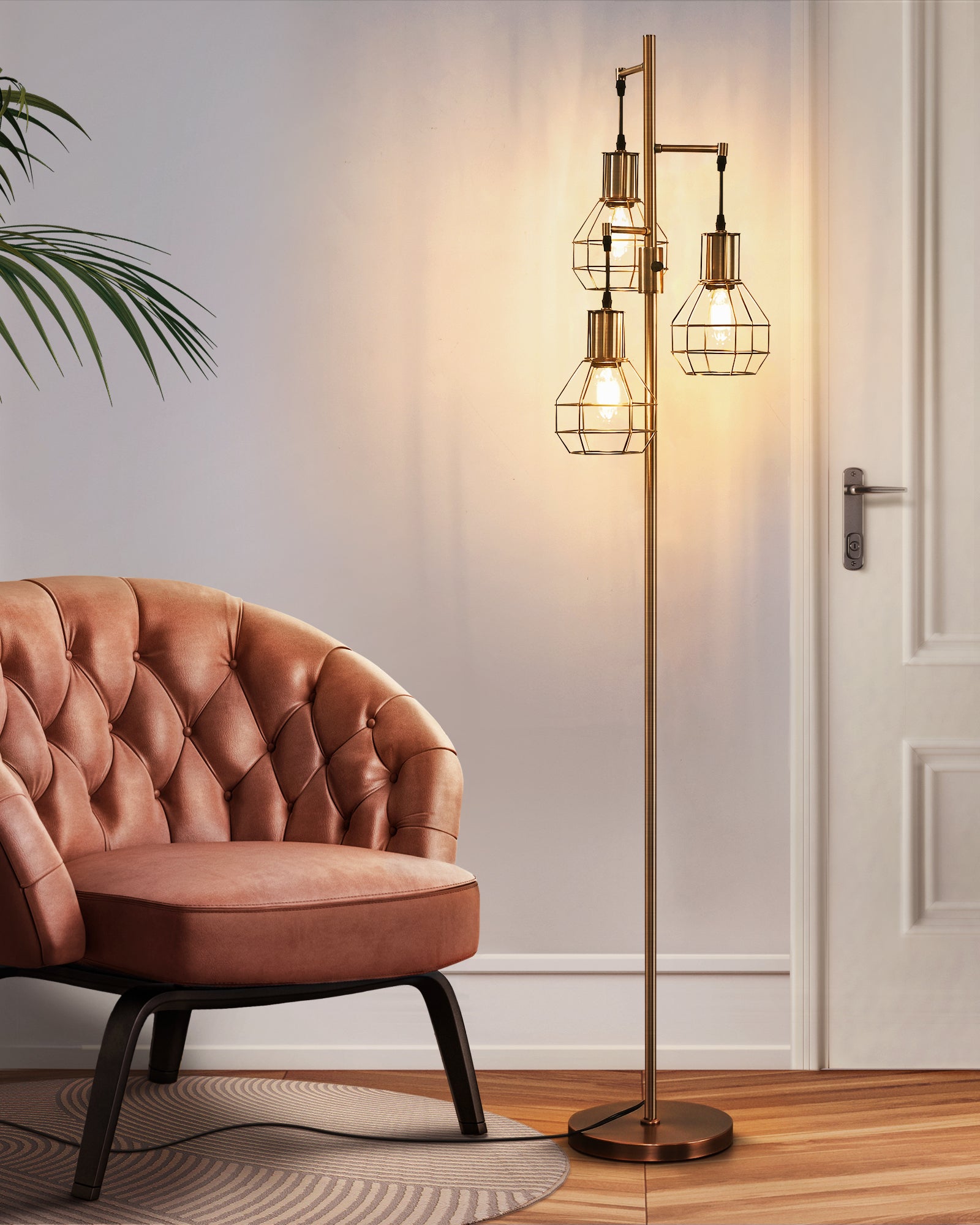 EDISHINE 65" Dimmable Industrial Floor Lamp with 3 LED Bulbs-HOFL03G