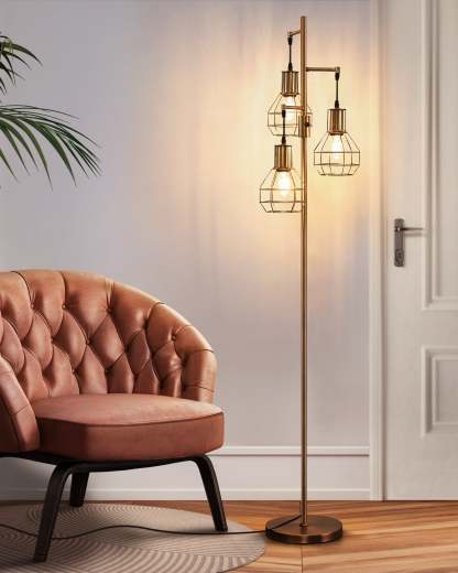 EDISHINE 65" Dimmable Industrial Floor Lamp with 3 LED Bulbs-HOFL03G