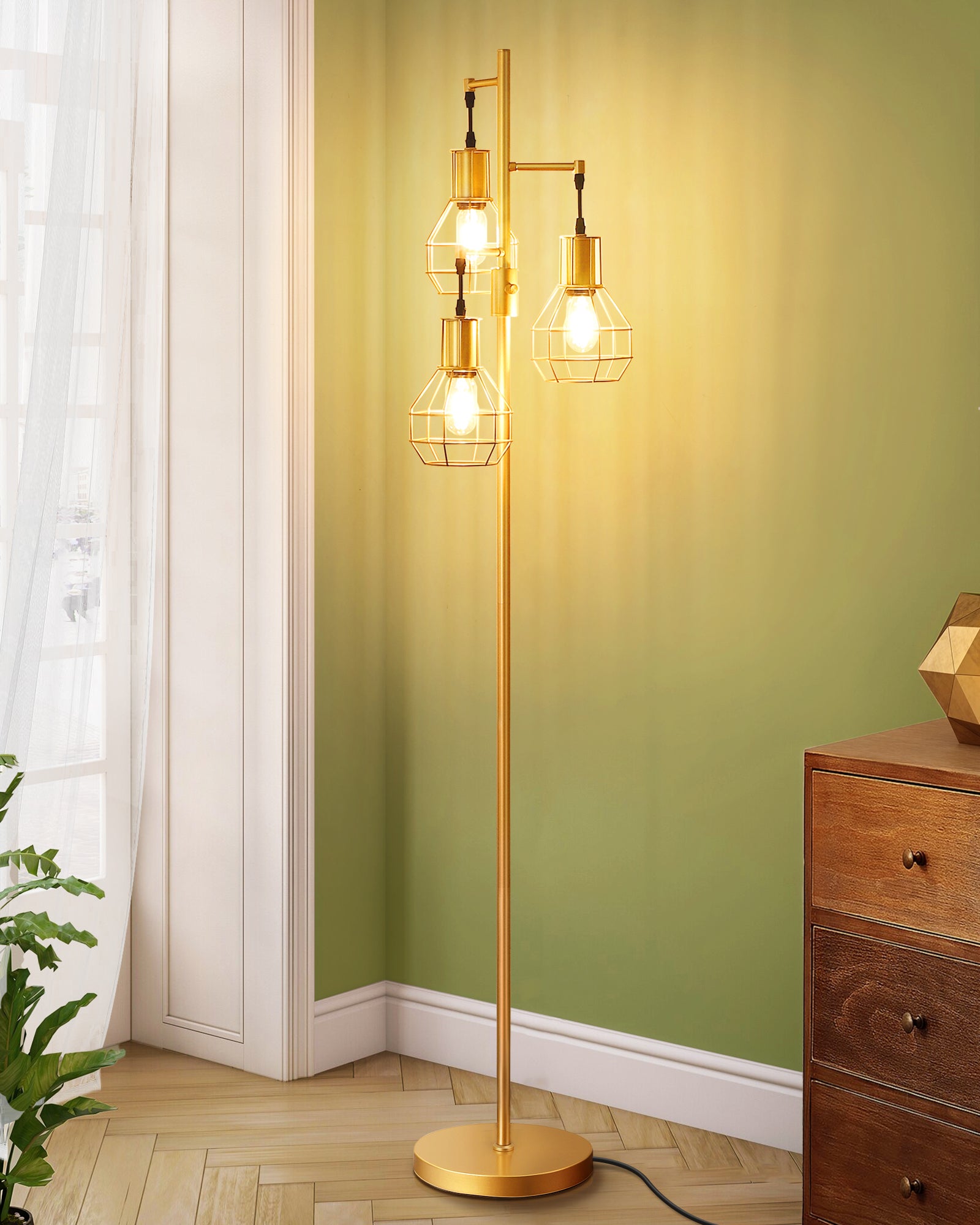 EDISHINE Gold Metal Floor Lamp with 3 Bulbs-HFLG03G-B2B