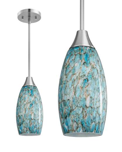 EDISHINE Handcrafted Art Glass Pendant Light Fixtures, Adjustable Cord (1 Pack)-HHPL08B