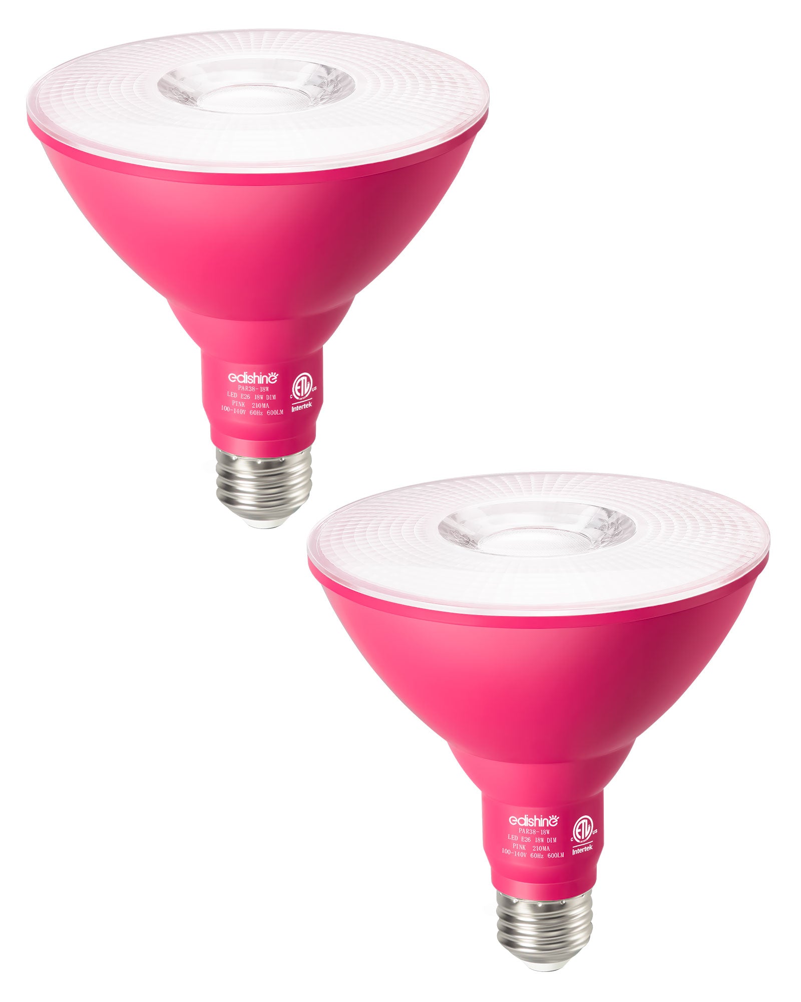 EDISHINE PAR38 Dimmable 18W(120W Equivalent) E26 Base Pink Flood Light Bulb, 2 Pack-HDCP38B