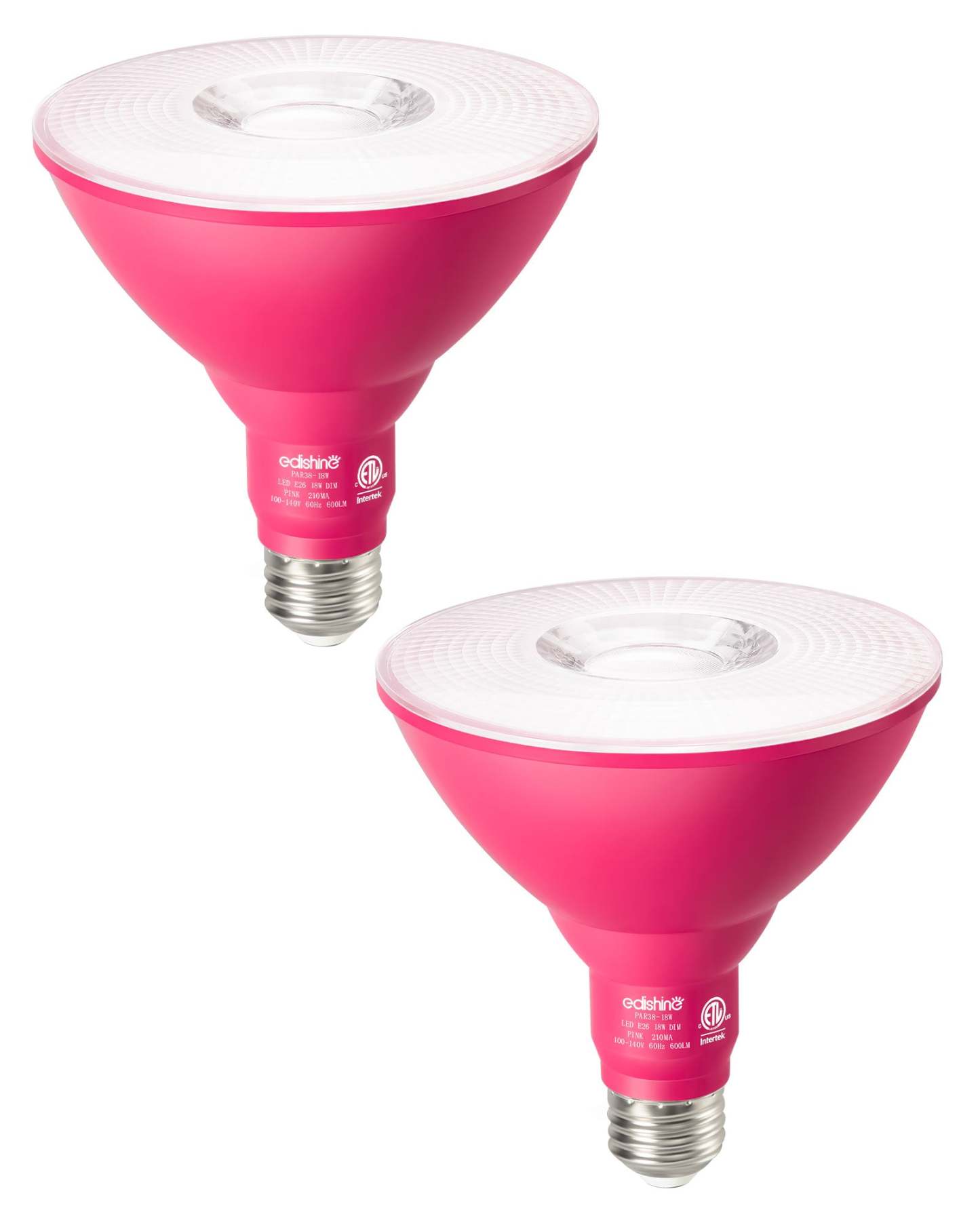 EDISHINE PAR38 Dimmable 18W(120W Equivalent) E26 Base Pink Flood Light Bulb, 2 Pack-HDCP38B