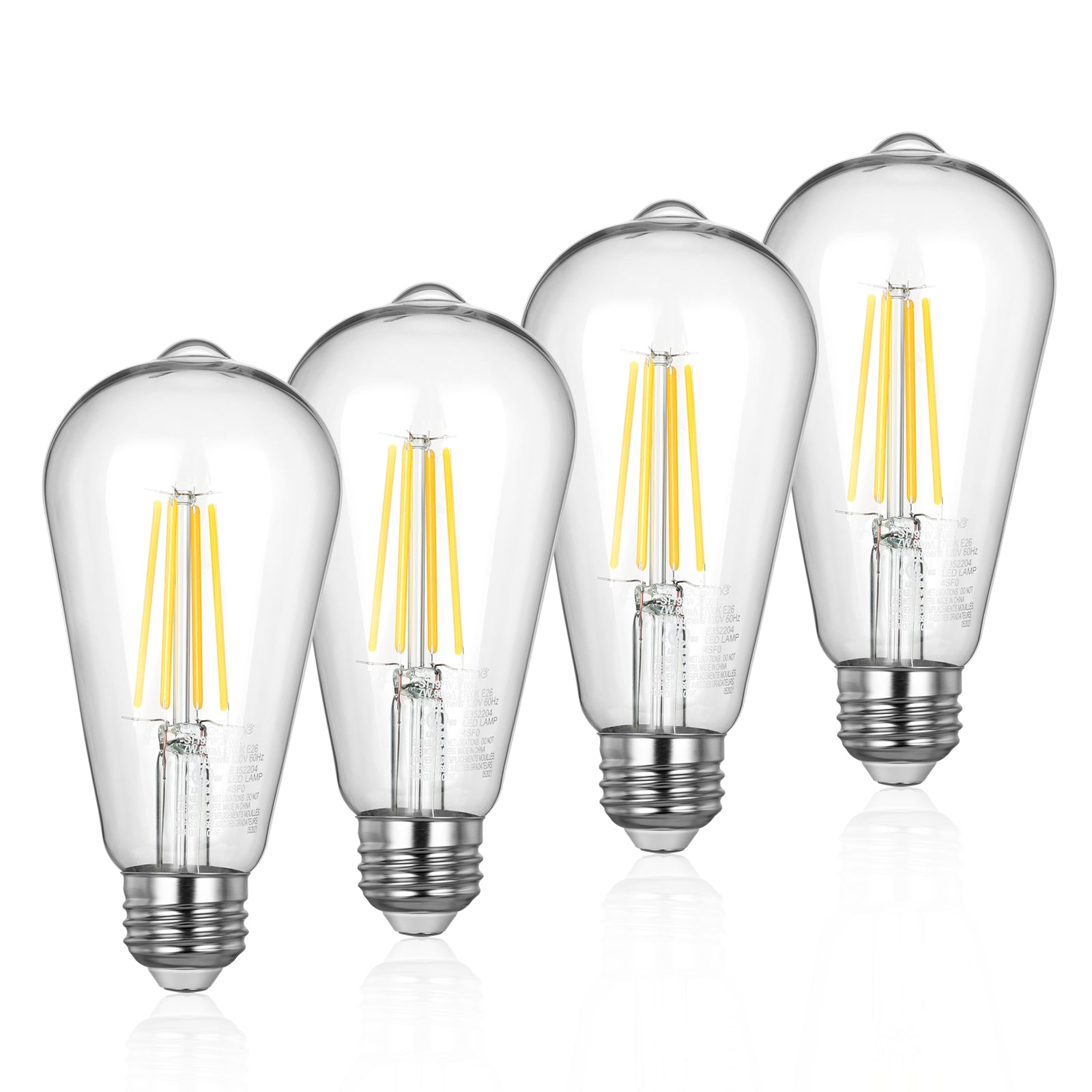 EDISHINE 4-Pack 7W(60W Equivalent) 2700K 800LM ST19 Non-Dimmable LED Edison Bulb E26 Base-HNST19A1