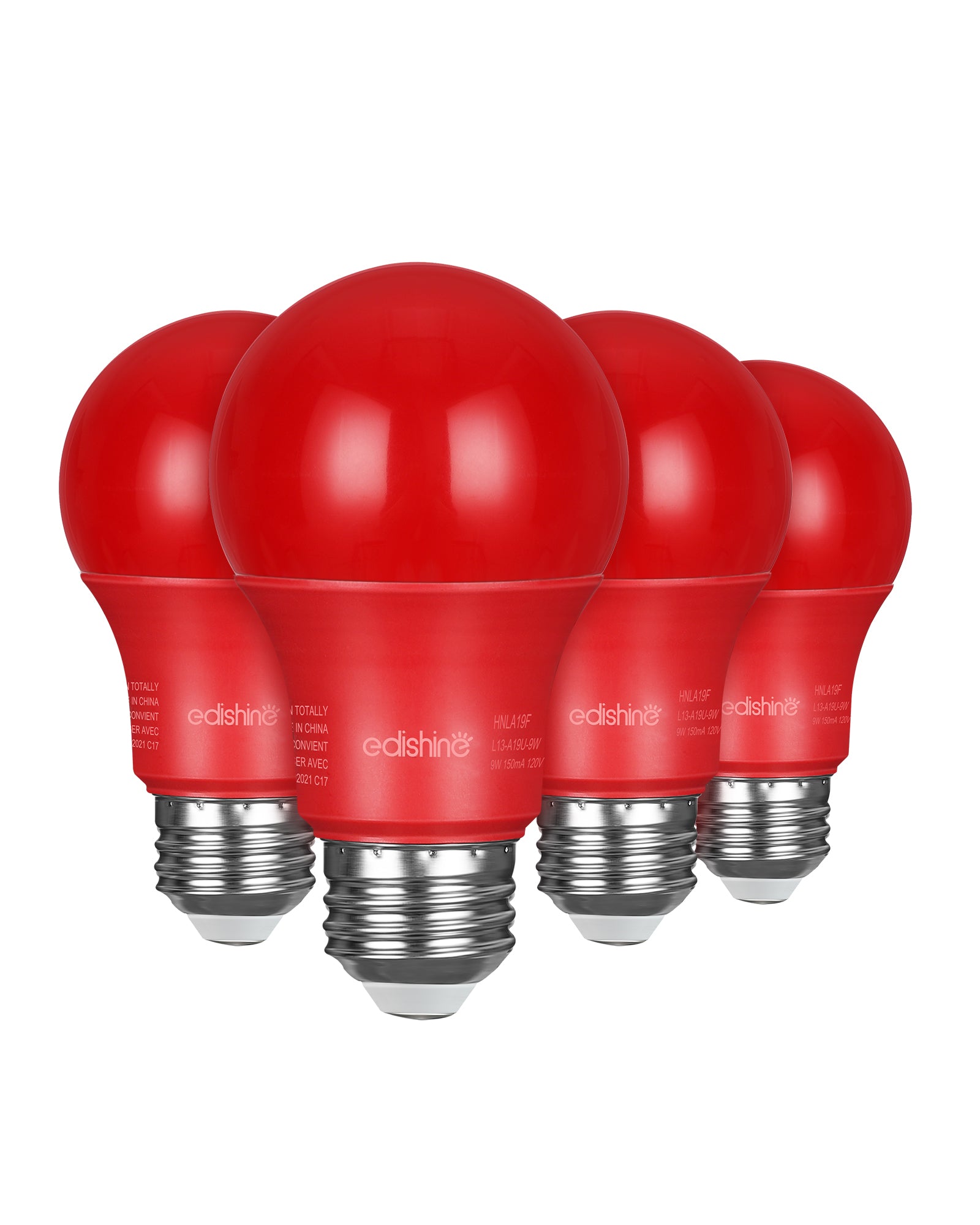 EDISHINE Non-Dimmable 9W A19 Red Light Bulb (4 Pack)-HNLA19F1-B2B
