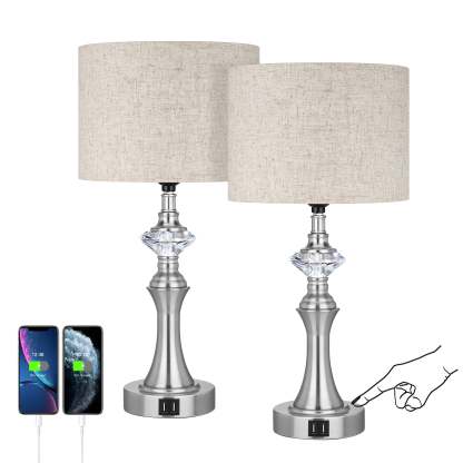 EDISHINE 3-Way Dimmable Touch Control Table Lamp with 2 USB Ports, 2 Pack-HLTL06C1