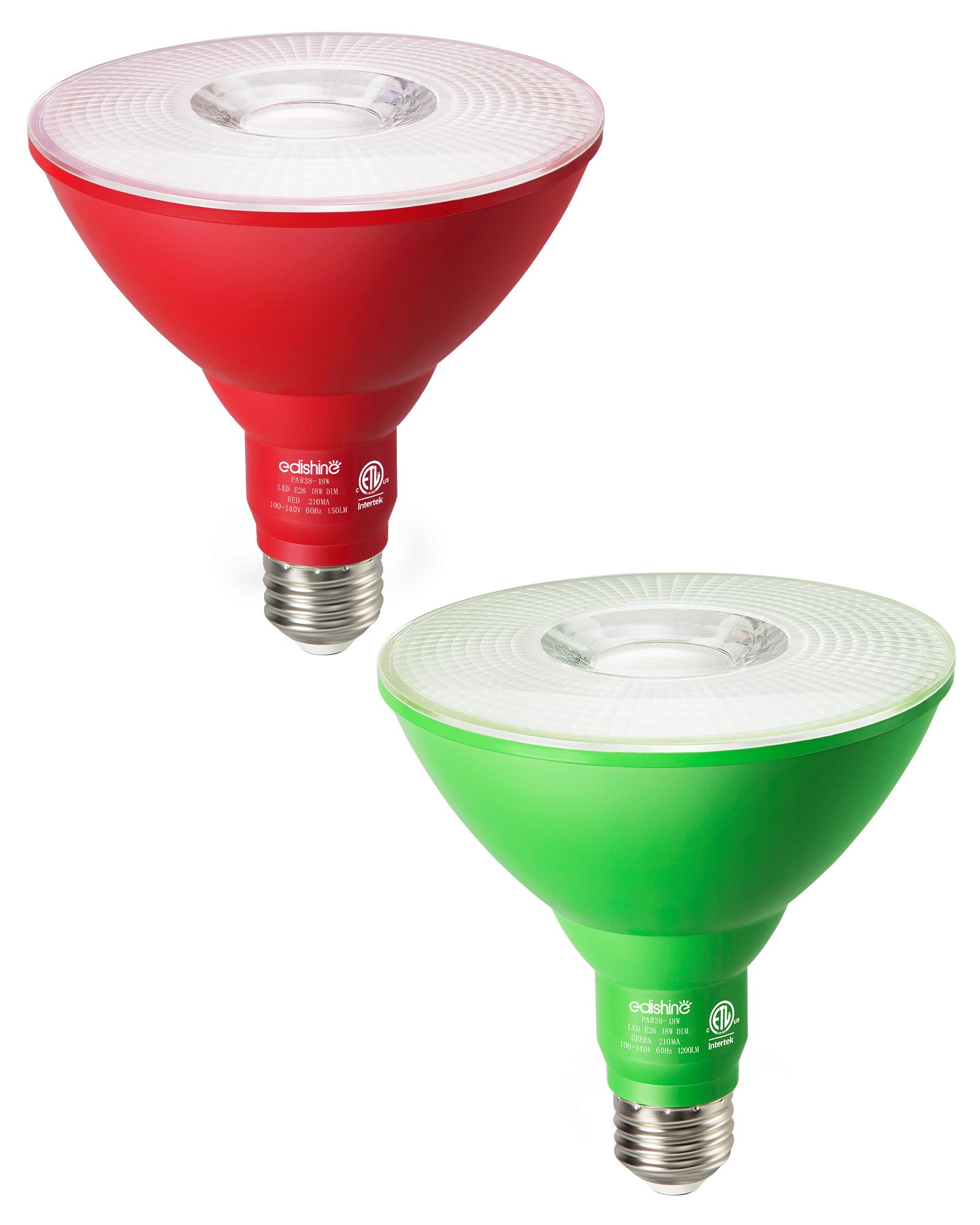 EDISHINE PAR38 Dimmable 18W(120W Equivalent) E26 Base Red & Green Flood Light Bulb, 2 Pack-HDCP38E-B2B