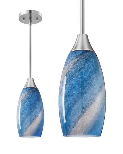 EDISHINE Handcrafted Art Glass Pendant Light Fixtures, Adjustable Cord (1 Pack)-HHPL08C