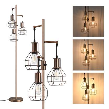 EDISHINE 65" Dimmable Industrial Floor Lamp with 3 LED Bulbs-HOFL03G