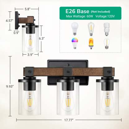 EDISHINE Farmhouse Vanity Lights for Bathroom-HHVL02D-B2B