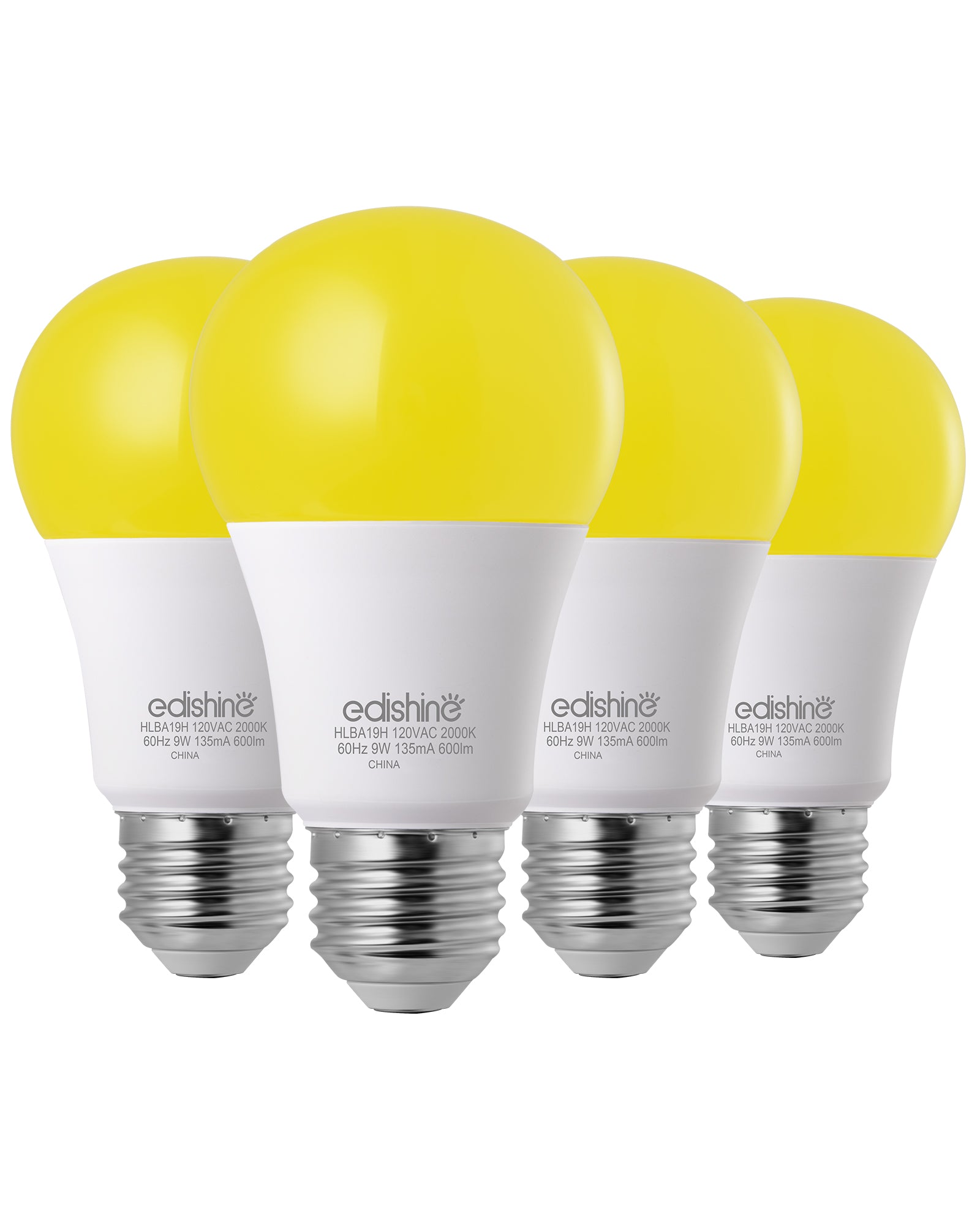 EDISHINE Dusk to Dawn 9W (60W Equivalent) A19 Non-Dimmable Yellow Light Bulb (4 Pack)-HLBA19H-B2B